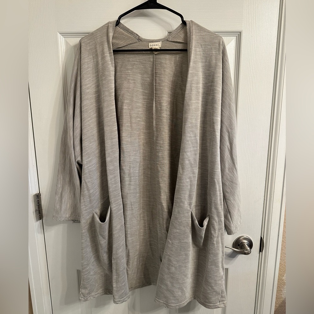 donni | gray stripe open front kimono cardigan